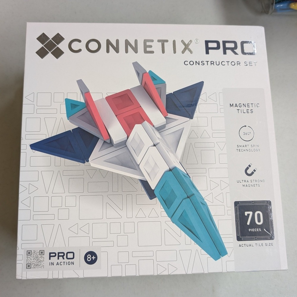 Connetix Pro Constructor Set Kids 70pc Multicolor NWT Magnetic Building Tiles